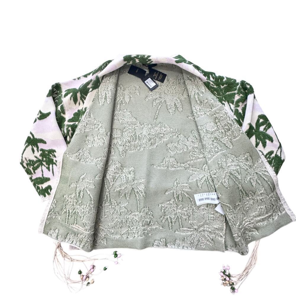New Maje Imprime Aloha Beige Green Palm Tree Jacket Macrame Belted Sz 1 / US S - Picture 7 of 16